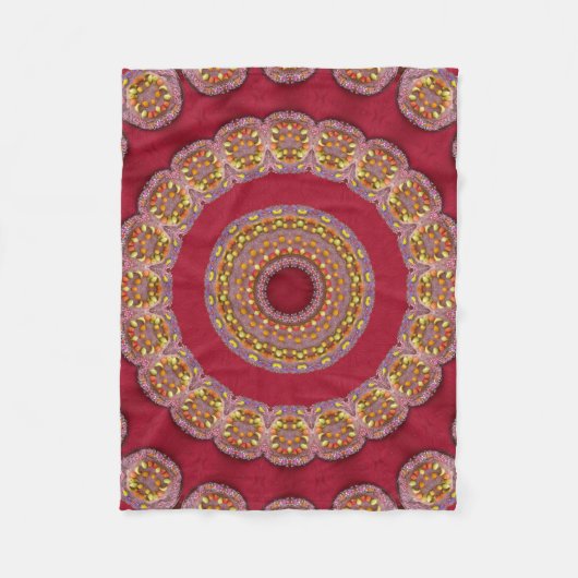 Rote Gold Gelbe Rosetten Mandala Fleecedecke (Vorderseite)