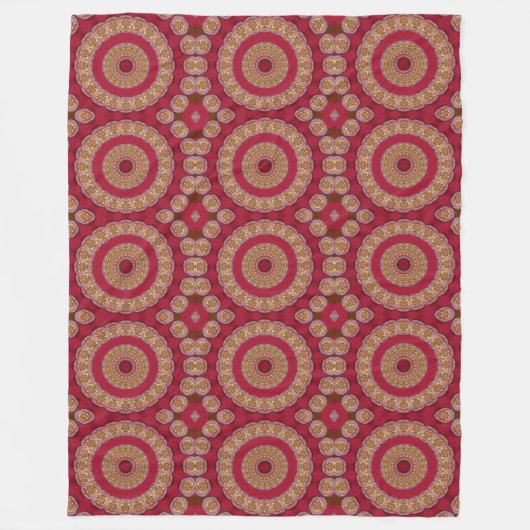 Rote Gold Gelbe Rosetten Mandala Fleecedecke (Vorderseite)