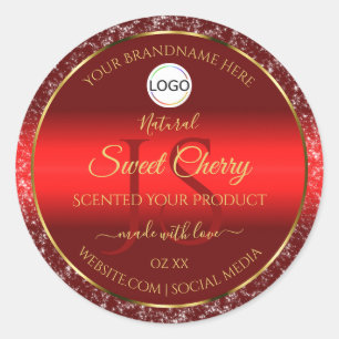 Rote Gold-Logo-Initialen Glitzer-Sterne-Produkteti Runder Aufkleber
