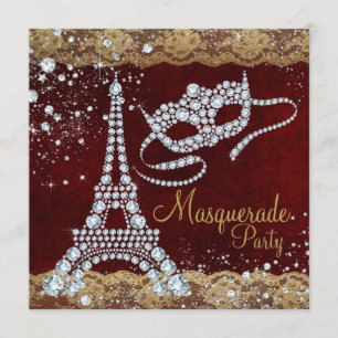 Rote Gold Paris Masquerade-Party Einladung