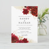 Rote Gold Romantische Rose Hochzeitseinladung Einladung (Stehend Vorderseite)