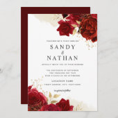 Rote Gold Romantische Rose Hochzeitseinladung Einladung (Vorne/Hinten)