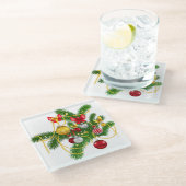 ROTE GOLD-SILVER-CHRISTMAORNAMENTS & BOWS GLASUNTERSETZER (Schrägansicht)