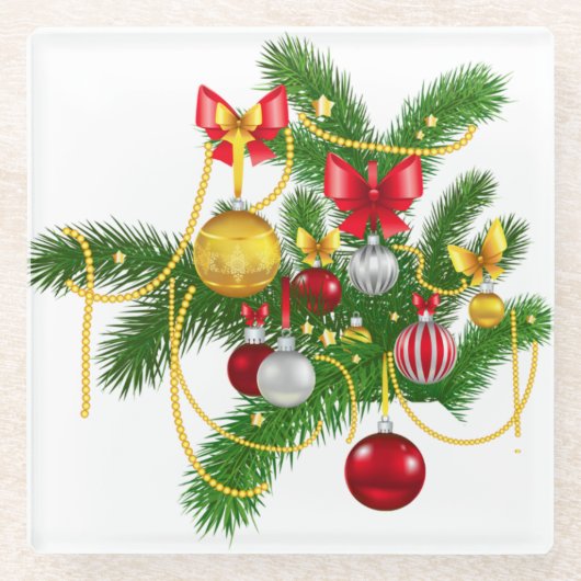 ROTE GOLD-SILVER-CHRISTMAORNAMENTS & BOWS GLASUNTERSETZER (Vorderseite)