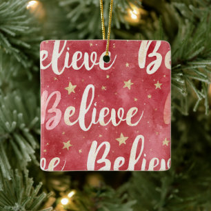 Rote Gold Sterne Rosa Weiß Glauben Weihnachten Keramikornament