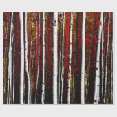 Rote Gold- und Schwarze Birkenbäume Geschenkpapier (Flach)