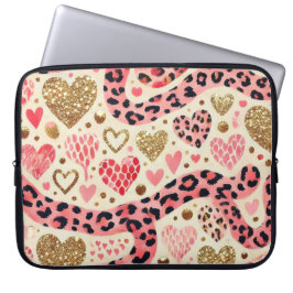 ROTE GOLD-VALENTINE-HERZEN UND LEOPARD-DRUCK LAPTOPSCHUTZHÜLLE