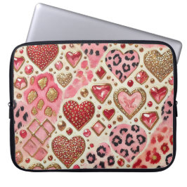 ROTE GOLD-VALENTINE-HERZEN UND LEOPARD-DRUCK LAPTOPSCHUTZHÜLLE