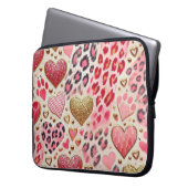 ROTE GOLD-VALENTINE-HERZEN UND LEOPARD-DRUCK LAPTOPSCHUTZHÜLLE (Vorderseite Links)