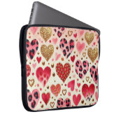 ROTE GOLD-VALENTINE-HERZEN UND LEOPARD-DRUCK LAPTOPSCHUTZHÜLLE (Vorne Rechts)