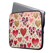 ROTE GOLD-VALENTINE-HERZEN UND LEOPARD-DRUCK LAPTOPSCHUTZHÜLLE (Vorderseite Links)