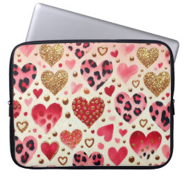 ROTE GOLD-VALENTINE-HERZEN UND LEOPARD-DRUCK LAPTOPSCHUTZHÜLLE