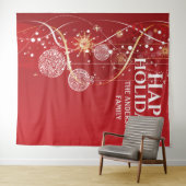 Rote Goldbälle Schneeflocken Chic Weihnachtsgrüße Wandteppich (Beispiel (Horizontal))