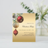 Rote Goldbaubles Kiefer Weihnachten Party Einladun (Stehend Vorderseite)