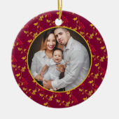 Rote Goldbeeren Weihnachts-Foto Keramik Ornament (Vorne)