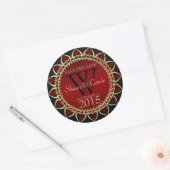 Rote Goldblume Monogram Save the Date Aufkleber (Umschlag)