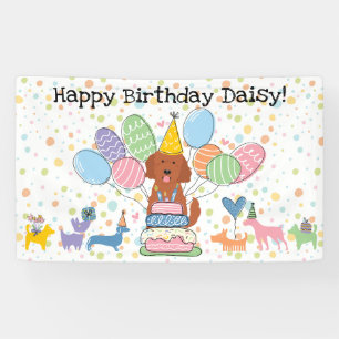 Rote Goldendoodle-Hundefeier zum Geburtstag Banner