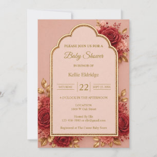 Rote & Goldene Blumen Baby Shower Einladung