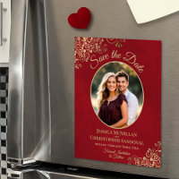 Rote & goldene elegante Hochzeit-Speicherdatum-Ova