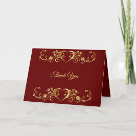 Rote goldene geometrische elegante Hochzeit Dankeskarte