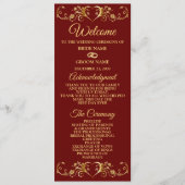 Rote goldene geometrische elegante Hochzeit Programm (Vorderseite)