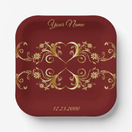 Rote goldene geometrische elegante Hochzeitsfeier Pappteller