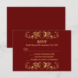 Rote goldene geometrische trendige Hochzeit RSVP Karte