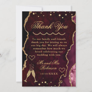 Rote & Goldene Glitzer-Marmor-Achat-Hochzeit Dankeskarte