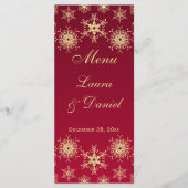 Rote, goldene Glitzer Snowflakes Hochzeitskarte Menükarte (Vorderseite)