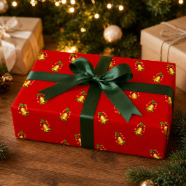 Rote goldene Glocken und Stechpalmen-Weihnachten Geschenkpapier
