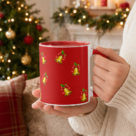 Rote goldene Glocken und Stechpalmen-Weihnachten Tasse