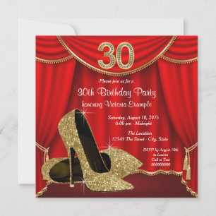 Rote Goldene High Heel 30. Geburtstagsfeier Einladung