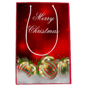 Rote & Goldene Holly-Kugeln Frohe Weihnachten 2 Mittlere Geschenktüte
