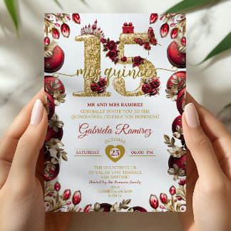 Rote goldene Mis Quince 15 Quinceañera Einladung