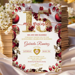 Rote goldene Mis Quince 15 Quinceañera Einladung