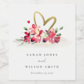 Rote goldene Orchideenhochzeit Weinetikett (Einzelnes Label)