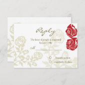 Rote goldene Rose antworten auf Flachkarte RSVP Karte (Vorne/Hinten)