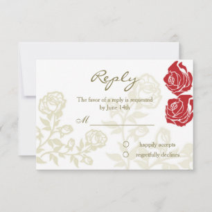 Rote goldene Rose antworten auf Flachkarte RSVP Karte