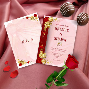Rote Goldene Rose Blumen Hochzeit Vormerkung Einla Einladung