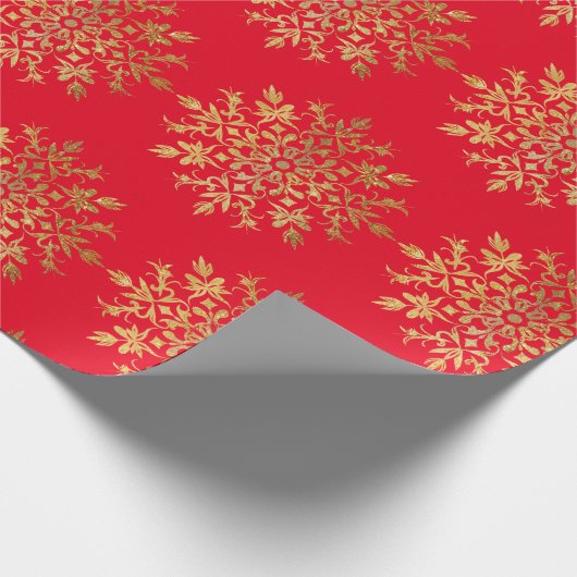 Rote goldene Schneeflocken - Niedliche Weihnachten Geschenkpapier (Ecke)
