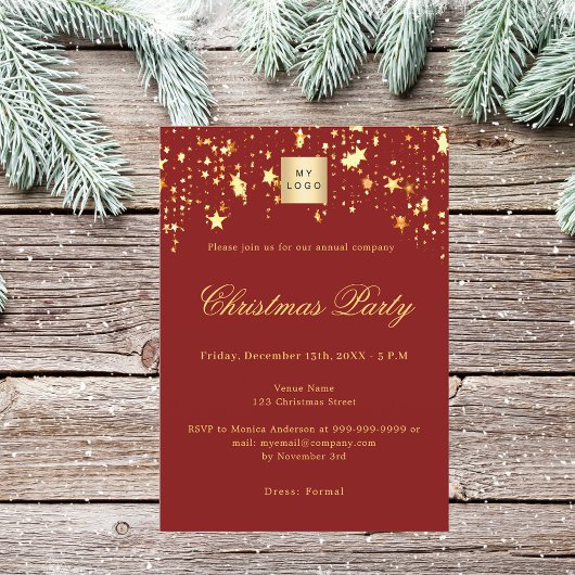 Rote goldene Sterne Firmenlogo Weihnachts-Party Einladung