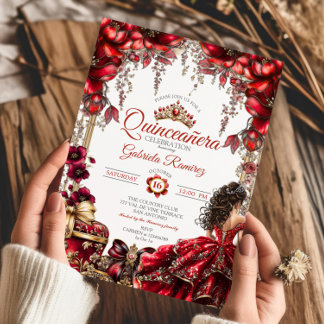 Rote goldene Tiara Floral Quinceañera Einladung