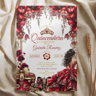 Rote goldene Tiara Floral Quinceañera Einladung