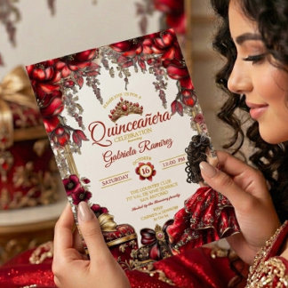 Rote goldene Tiara Floral Quinceañera Einladung