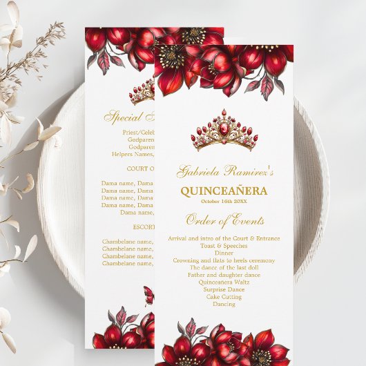 Rote goldene Tiara Floral Quinceañera Programm