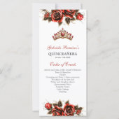 Rote goldene Tiara-Rosen-Quinceañera-Programm (Vorderseite)