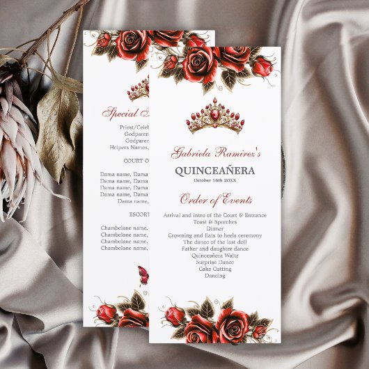 Rote goldene Tiara-Rosen-Quinceañera-Programm