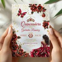 Rote goldene Tiara Rosen Schmetterling Quinceañera