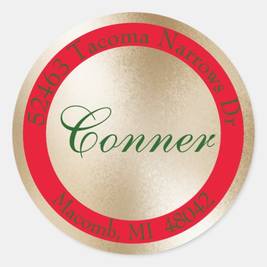 Rote, goldene und grüne Rücksendeadresse - Runder Aufkleber (Vorderseite)