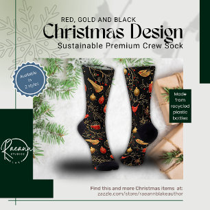 Rote, goldene und schwarze Weihnachts-Design-Crew- Socken